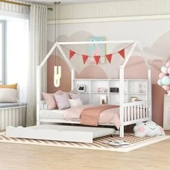 Full House Beds With Storage Drawers For Kids Montessori Bed Wood Playhouse Tent Bed Frame With 4 Drawers And Ladder For Children Girls Boys Teens Junior, Full Size, White -Safavieh Furniture 51GWVqlO4fL. AC