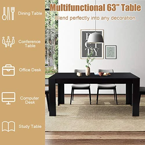 Giantex Dining Table, Wood Rectangular Table, Modern Farmhouse Table 63" X 31.5" X 30", Home Furniture Kitchen Table, Black Dining Room Table For 4-6 People 5 Giantex Dining Table, Wood Rectangular Table, Modern Farmhouse Table 63" X 31.5" X 30", Home Furniture Kitchen Table, Black Dining Room Table For 4-6 People - Image 5