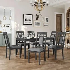 Merax 7-Piece Farmhouse Rustic Wooden Dining Set, Rectangular Table With 6 Padded Chairs, Gray 29 Merax 7-Piece Farmhouse Rustic Wooden Dining Set, Rectangular Table With 6 Padded Chairs, Gray -Safavieh Furniture 51GeVfSS2SL. AC