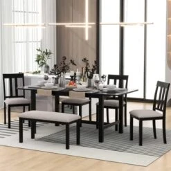 RUNWON Farmhouse 5-Piece Round Table Set With Trestle Legs And 4 Upholstered Dining Chairs-Rustic Furniture, Gray -Safavieh Furniture 51GeaFuv GL. AC 1