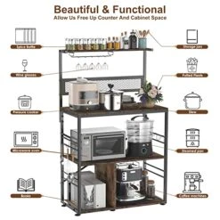 Labonida Bakers Rack, Microwave Stand Coffee Bar With Wine Glass Holder, Kitchen Storage Rack With 6 S-Hooks For Spices, Pots And Pans, Rustic Brown And Black -Safavieh Furniture 51GebY8lHvL