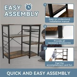 NO MORE TAG Kitchen Baker's Rack Kitchen Shelf With Wire Basket Free Standing Organizer Shelf Microwave Oven Stand Coffee Bar Table Station Kitchen Storage Shelf Rack Rustic Brown -Safavieh Furniture 51GhhYcJteL