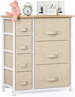 Pipishell 7 Drawer Fabric Dresser Storage Tower, Dresser Chest With Wood Top And Easy Pull Handle, Organizer Unit For Closets, Bedroom, Nursery Room, Office -Safavieh Furniture 51GihNYkU3L. AC