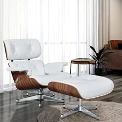 GENERIC Mid Century Lounge Chair With Ottoman, Genuine Leather Classic Modern Chair With 8-Layer Palisander Wood And Aluminum Base For Living Room Office Study Lounge (Palisander And White, Standard Size) -Safavieh Furniture 51GkyQ32TIL. AC