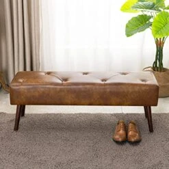 Furniliving 44 Inch Tufted Bench, Leather Footrest Stool Bedroom Bench Seat, Upholstered Tufted Beathable Fabrics Ottoman Bench With X-Shaped Wood Legs For Kitchen, Solid Wood Indoor Bench -Safavieh Furniture 51GmiuJFdTL