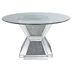 Acme Furniture Noralie Dining Table, Clear Glass, Mirrored & Faux Diamonds -Safavieh Furniture 51GwyiLL3RL