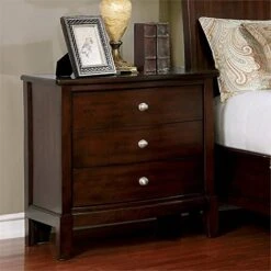BOWERY HILL Transitional 3 Drawer Wooden Bedside Nightstand In Brown Cherry