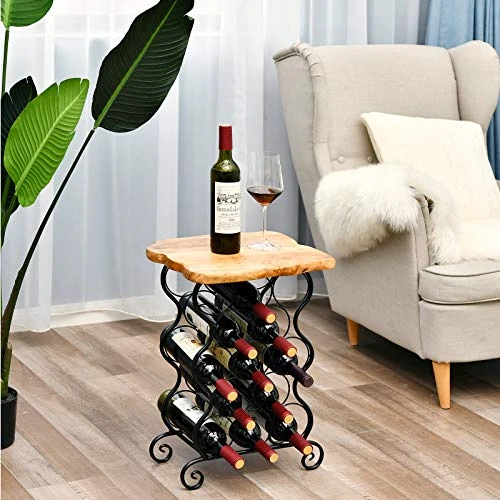 WELLAND Wine Rack End Table, Freestanding Small Wine Console Table, 13 Bottles Rustic Wine Stand Storage Organizer Display Rack | Metal & Natural Edge Cedar Wood Top | 13.8" W X 7.3" D X 20.1" H 2 WELLAND Wine Rack End Table, Freestanding Small Wine Console Table, 13 Bottles Rustic Wine Stand Storage Organizer Display Rack | Metal & Natural Edge Cedar Wood Top | 13.8" W X 7.3" D X 20.1" H - Image 2