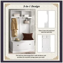 TABTAG Entryway Bench With Shoe Cabinet,Hall Tree With Bench And Coat Hooks,3-in-1 Design Storage Bench,Modern Coat Hanger For Livingroom,Hallway,Entrance,Maximum Weight Capacity Of 200lbs -Safavieh Furniture 51H6674nK0L