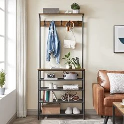VASAGLE Hall Tree With Shoe Bench, Coat Rack Shoe Bench, 5-Tier Shoe Rack Different Heights, 5 Dual Hooks, Top Shelf, Entryway Organizer, Hallway Bedroom Dorm, Rustic Brown And Black UHSR408B01 10 VASAGLE Hall Tree With Shoe Bench, Coat Rack Shoe Bench, 5-Tier Shoe Rack Different Heights, 5 Dual Hooks, Top Shelf, Entryway Organizer, Hallway Bedroom Dorm, Rustic Brown And Black UHSR408B01 -Safavieh Furniture 51HK0awVg7L