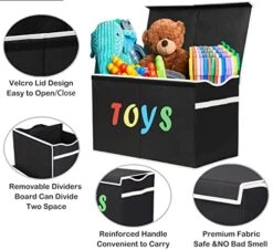 VICTOR'S Large Toy Box Chest With Lid, Collapsible Sturdy Toy Storage Organizer Boxes Bins Baskets For Kids, Boys, Girls, Nursery, Playroom, 26.8"x13.8" X16" (Black) -Safavieh Furniture 51HKd1rXoGL