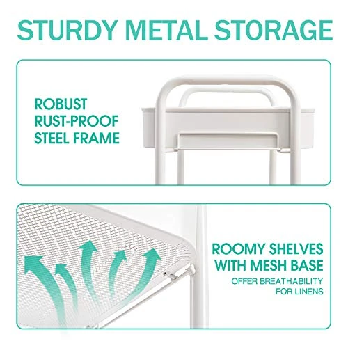 TOOLF 3-Tier Rolling Cart, Metal Utility Cart With Lockable Wheels, Storage Craft Art Cart Trolley Organizer Serving Cart Easy Assembly For Office, Bathroom, Kitchen, Kids' Room, Classroom (White) 2 TOOLF 3-Tier Rolling Cart, Metal Utility Cart With Lockable Wheels, Storage Craft Art Cart Trolley Organizer Serving Cart Easy Assembly For Office, Bathroom, Kitchen, Kids' Room, Classroom (White) - Image 2