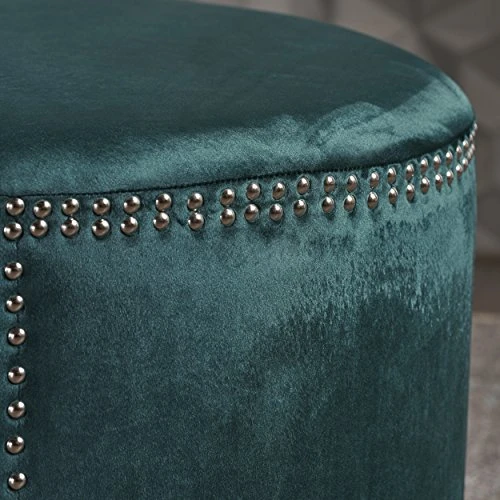 Christopher Knight Home Jaewon Studded Velvet Ottoman, Teal / Black 4 Christopher Knight Home Jaewon Studded Velvet Ottoman, Teal / Black - Image 4