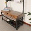 GuanJun Shoes Bench Storage Stable Hall Tree Shoes Coat Rack With Hooks 5-in-1 Industrial Coat Rack Shelf 3 Tier Shoe Storage Bench Metal Frame For Living Room Hallway Doorway Bedroom