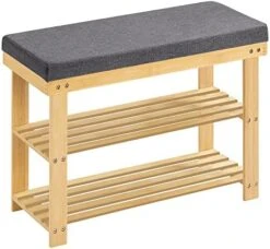 SONGMICS Shoe Rack Bench, 3-Tier Bamboo Shoe Storage Organizer, Entryway Bench, Holds Up To 286 Lb, For Entryway Bathroom Bedroom, Black ULBS04H -Safavieh Furniture 51HaBB4K7LL. AC