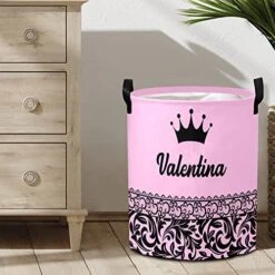 Personalized Laundry Basket Hamper,Princess Princes Black Pink,Collapsible Storage Baskets With Handles For Kids Room,Clothes, Nursery Decor -Safavieh Furniture 51HbjBVBdCL