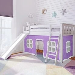 Max & Lily Low Loft Bed, Twin Bed Frame With Stairs, Slide And Curtains For Bottom, Clay/Purple -Safavieh Furniture 51Hc8srS2 S. AC