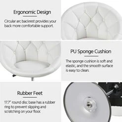 Yaheetech Round Tufted Back Chair Living Room Chair Contemporary Height Adjustable Vanity Chair 360° Swivel Accent Chair Modern Look, White -Safavieh Furniture 51HfLxVkKaL
