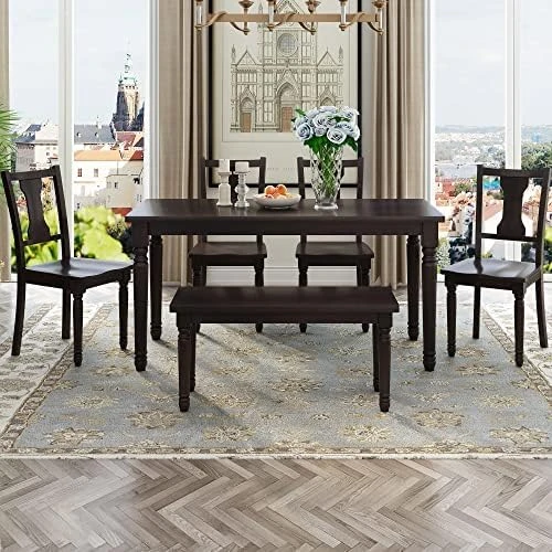 Merax 7-Piece Farmhouse Rustic Wooden Dining Set, Rectangular Table With 6 Padded Chairs, Gray 12 Merax 7-Piece Farmhouse Rustic Wooden Dining Set, Rectangular Table With 6 Padded Chairs, Gray - Image 12