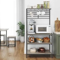 Topeakmart 4-Tier Kitchen Baker's Rack, Industrial Bakers Racks With High Display Shelf And 5 S-Shape Hooks, Microwave Oven Stand Kitchen Hutch With Shelves, Utility Storage Shelf Coffee Bar, Gray -Safavieh Furniture 51Hk8Ssu5YL