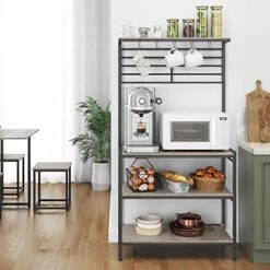 Yaheetech Bakers Rack For Kitchen With Storage, Microwave Oven Stand Coffee Bar Station With 5 Hooks, Kitchen Island Utility Storage Shelf With Adjustable Feet, Gray -Safavieh Furniture 51Hk8Ssu5YL. AC