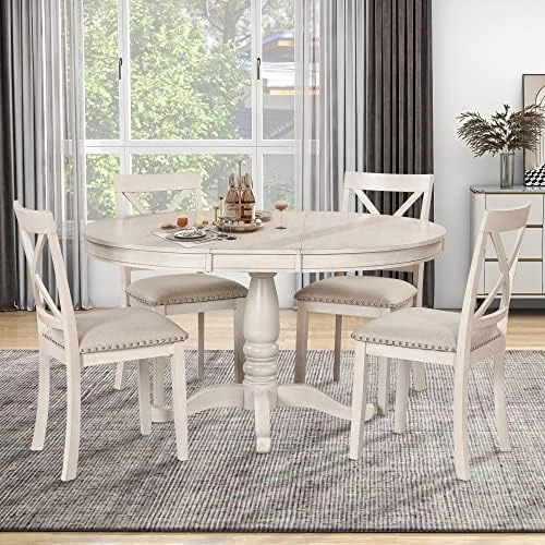 Merax Farmhouse Dining Table Set With Upholstered 2 X-Back Chairs And Bench For 4, Home Kitchen Wooden Furniture, Brown+Beige 11 Merax Farmhouse Dining Table Set With Upholstered 2 X-Back Chairs And Bench For 4, Home Kitchen Wooden Furniture, Brown+Beige - Image 11