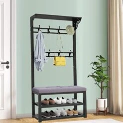Metal Heavy Duty Hanger With Double Hooks, Free Standing Hall Tree Coat Rack Stand With Shoe Rack And Bench, 4 In 1 Design, For Entryway Hallway Living Room Bedroom -Safavieh Furniture 51Hntcv L6L. AC 1