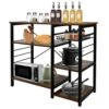 NO MORE TAG Kitchen Baker's Rack Kitchen Shelf With Wire Basket Free Standing Organizer Shelf Microwave Oven Stand Coffee Bar Table Station Kitchen Storage Shelf Rack Rustic Brown