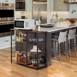 Yaheetech Kitchen Baker's Rack, 3-Tier Industrial Microwave Oven Stand Shelf, 35.5in Free Standing Utility Storage Rack For Spice Rack Organizer W/6 S-shaped Hooks, Easy Assembly, Rustic Brown