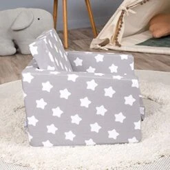 Delsit Toddler Chair & Kids Sofa - European Made Children's 2 In 1 Flip Open Foam Single Sofa, Toddler Fold Out Chair, Kids Couch, Comfy Flip Out Lounge (Gray With Stars) -Safavieh Furniture 51I09vCmLFL