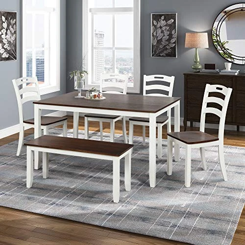 Harper & Bright Designs 6 Piece Dining Table Set With Bench, Wood Kitchen Table Set With Table And 4 Chairs, Ivory White And Cherry 1 Harper & Bright Designs 6 Piece Dining Table Set With Bench, Wood Kitchen Table Set With Table And 4 Chairs, Ivory White And Cherry