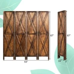 4 Panel Wood Farmhouse Room Dividers, 5.6 Ft Tall Freestanding Decorative Partition Wall Room Divider Screen, Folding Privacy Screen For Home Bedroom -Safavieh Furniture 51I5y7M3kHL