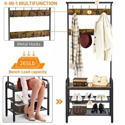 Yaheetech Hall Tree Coat Rack Shoe Bench With 23 Hooks, 4-in1 Hall Tree Coat Shoe Rack Stand, 3-Tier Shoe Bench With Coat Hat Rack For Entryway Hall Foyer Mudroom Bedroom, Easy Assembly, Rustic Brown -Safavieh Furniture 51IGBj44hzL