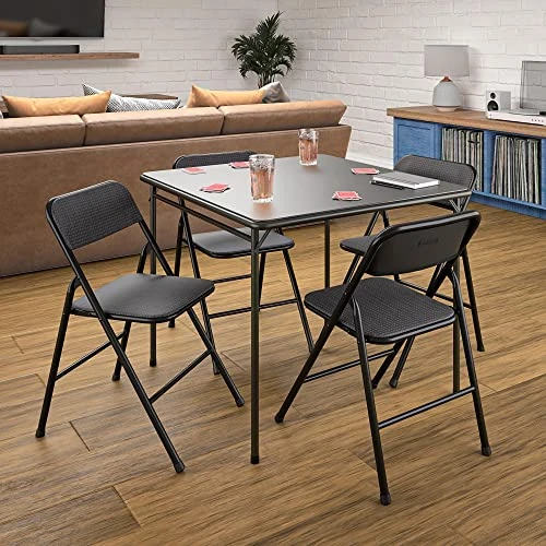 CoscoProducts COSCO Premium 5-Piece Table & Chair Dining Set, With 34" Vinyl Top Card Table And 4 Fabric Padded Seat & Back Folding Chairs, Black 1 CoscoProducts COSCO Premium 5-Piece Table & Chair Dining Set, With 34" Vinyl Top Card Table And 4 Fabric Padded Seat & Back Folding Chairs, Black