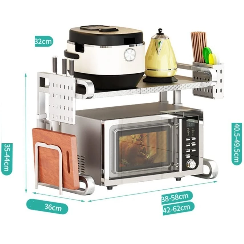 LUCBEI Microwave Oven Rack 304 Stainless Steel Kitchen Storage Rack For Microwave Oven Rack, Desktop Electric Rice Cooker Special Support, Adjustable Height Kitchen Storage Rack 2 LUCBEI Microwave Oven Rack 304 Stainless Steel Kitchen Storage Rack For Microwave Oven Rack, Desktop Electric Rice Cooker Special Support, Adjustable Height Kitchen Storage Rack - Image 2