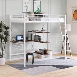 CITYLIGHT Metal Twin Loft Bed With Desk, Loft Bed Twin With Ladder And Full-Length Guardrails, X-Shaped Frame, Loft Bed With Workstation Desk For Kids,Teens, Black -Safavieh Furniture 51IO8WtctSL. AC