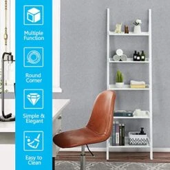 Tangkula 5-Tier Ladder Shelf, Wall-Leaning Bookshelf W/Open Shelves, Plant Flower Stand, Storage Display Organizer Rack, Multifunctional Bookcase For Living Room Home Office (White) -Safavieh Furniture 51IPceVmEEL