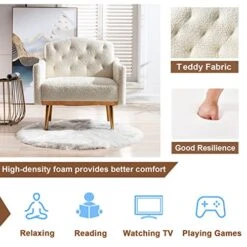 KINFFICT Modern Accent Chair, Upholstered Single Sofa Arm Chair For Living Room And Bedroom, Upholstered Comfy Armchair Chair With Solid Tapered Metal Legs, White -Safavieh Furniture 51IWVVVuKtL