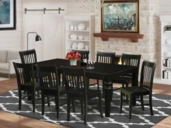 EAST WEST FURNITURE 9 Pc Dining Set With A Dining Table And 8 Wood Dining Chairs In Black