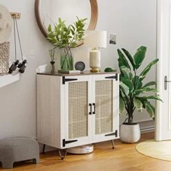 VINGLI 2 Door Accent Cabinet Set Of 2 Rattan Buffet Cabinet Boho Sideboard Wicker Credenzas For Living Room,31.2"(W) X15.7(D) X30(H),Oak -Safavieh Furniture 51IbIr2rIjL. AC