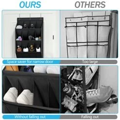 Coastal Rose Over The Door Shoe Organizer, Hanging Shoe Rack Organizer For Closet Door With 12 Deep Pockets & 3 Metal Hooks, 3-Tier Hanging Shoe Storage Organizer,Shoe Holder For Back Of Door,Black -Safavieh Furniture 51IdELPuSqL