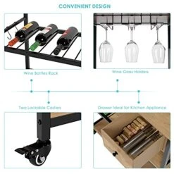 URKNO Bar Cart For Home, Mobile Kitchen Baker's Rack With Drawer, Industrial Wine Cart Microwave Stands With Wine Rack, Glass Holder, Hooks, Rustic Brown 11 URKNO Bar Cart For Home, Mobile Kitchen Baker's Rack With Drawer, Industrial Wine Cart Microwave Stands With Wine Rack, Glass Holder, Hooks, Rustic Brown -Safavieh Furniture 51IgyD0xCzL