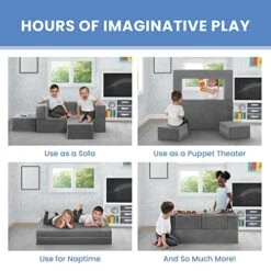 Delta Children Convertible Sofa And Play Set For Kids And Toddlers Modular Foam Couch And Flip Out Lounger With 2 Ottomans, Grey -Safavieh Furniture 51IiBijd1JL