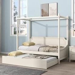 3-Piece Bedroom Set, Solid Wood Bedroom Set, Full Size Canopy Platform Bed With Trundle Bed And 2 Nightstands, Light Brown 23 3-Piece Bedroom Set, Solid Wood Bedroom Set, Full Size Canopy Platform Bed With Trundle Bed And 2 Nightstands, Light Brown -Safavieh Furniture 51IiSM X29L. AC