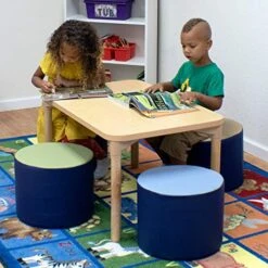 Factory Direct Partners 12763-NV SoftScape 15" Round Two-Tone Accent Ottoman For Ages 4-7 (4-Piece) - Navy -Safavieh Furniture 51IjKrf1hML