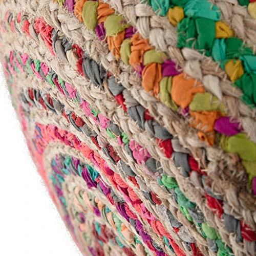 SIMPLIHOME Margo Round Pouf, Footstool, Upholstered In Multi Color Hand Braided Jute, For The Living Room, Bedroom And Kids Room, Boho, , 6 SIMPLIHOME Margo Round Pouf, Footstool, Upholstered In Multi Color Hand Braided Jute, For The Living Room, Bedroom And Kids Room, Boho, , - Image 6