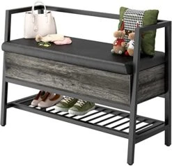 Homieasy Storage Shoe Bench With Padded Seat, Entryway Bench With Lift Top Storage Box, Industrial Shoe Rack Bench PU Leather Cushion Holds Up To 250 LB For Entryway Bedroom Hallway, Black Oak 14 Homieasy Storage Shoe Bench With Padded Seat, Entryway Bench With Lift Top Storage Box, Industrial Shoe Rack Bench PU Leather Cushion Holds Up To 250 LB For Entryway Bedroom Hallway, Black Oak -Safavieh Furniture 51Ix2AYxvsL. AC