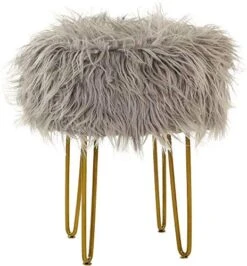CRITTER SITTERS 19-in.-Seat Height Plush Gray Pouf Ottoman With 4 Spindle Legs - Furniture For Nursery, Bedroom, Playroom, And Living Room Decor -Safavieh Furniture 51J KDBaYoL. AC