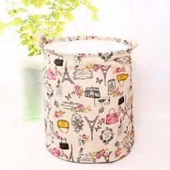 Large Storage Basket Waterproof Organizer Bin Paris Laundry Hampers Convenient Baby Nursery Hamper For Kids Girls, Pink