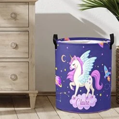 Personalized Laundry Basket Hamper,Unicorn Cloud Purple,Collapsible Storage Baskets With Handles For Kids Room,Clothes, Nursery Decor -Safavieh Furniture 51J6L1z01pL